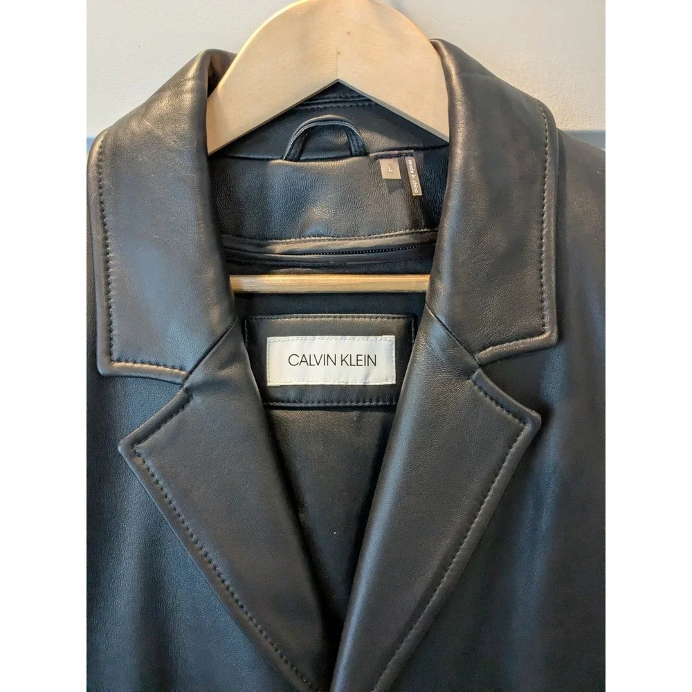 NWT‎ $NWT $449 Calvin Klein Mens Black Genuine Leather Jacket Thinsulate Lined L
